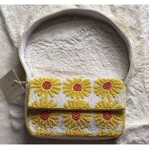 Sol And Mer SUNFLOWER SUN BEADED Small Shoulder Bag‎ White Yellow Flower Viral